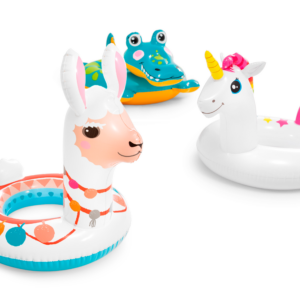 58221 Intex Inflatable Deluxe Flamingo Swim Ring - Blue 1.07m x 58cm (Unicorn), 86cm x 58cm (Llama), 81cm x 58cm (Dinosaur)